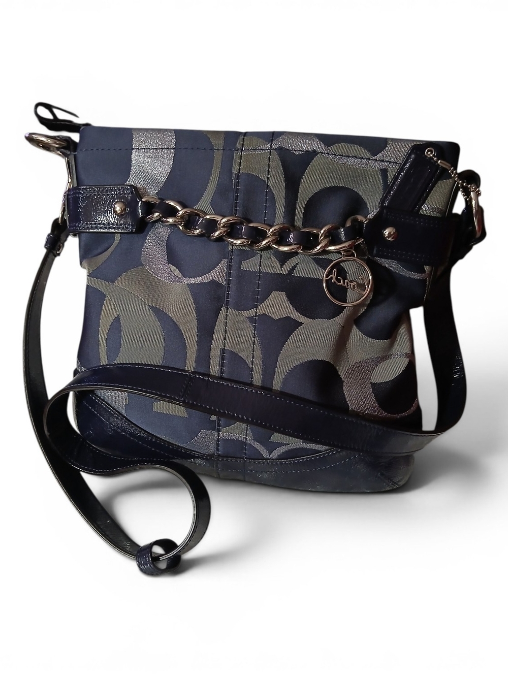 Coach Navy Signature Chain Crossbody Bag - Picture 1 of 6